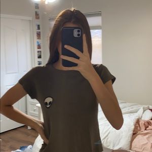 brandy melville army green alien tee
